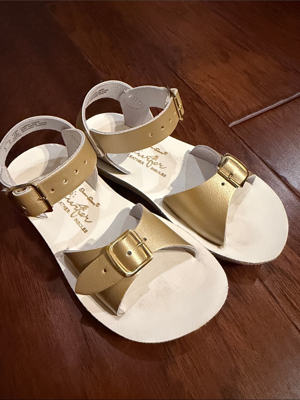 Girls Metallic Gold Ankle-Strap Sandals with Buckle